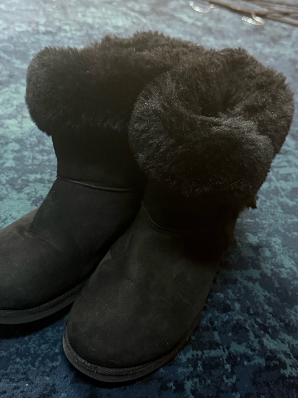 Juicy Couture Black Faux-Fur Cuff Slip-On Slippers